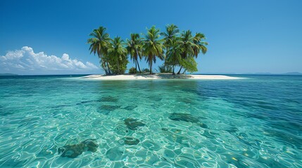 Sticker - Tropical Island with Palm Trees and Crystal Clear Water