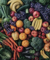 Wall Mural - many different kinds of fruits and vegetables in various sizes and colors