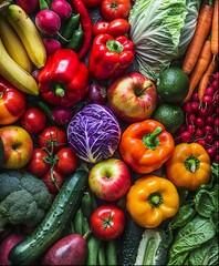 Poster - a large assortment of different fruit and vegetables arranged together in a circle