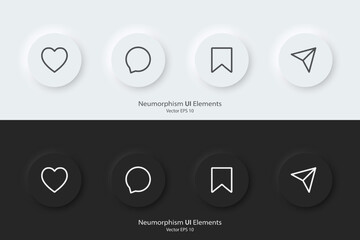 Aufkleber - A set of black and white round buttons with social media symbols. Vector icon in trendy neumorphic style. 3D Neumorphism design style for Apps, Websites, Interfaces and mobile app menu.