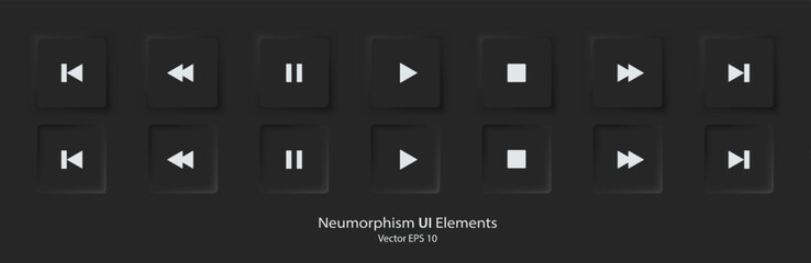 Poster - Set of play button icons for music player mobile app. 3d modern design UI button. Neumorphism design style for Apps, Websites, and Interfaces. Vector illustration EPS 10.