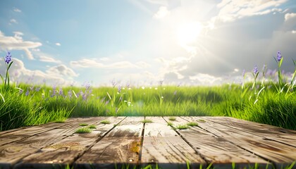 Wall Mural - Breathtaking pastoral landscape of a verdant meadow and purple blooms