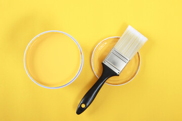 Sticker - Paint cans and paint brushes and how to choose the perfect interior paint color and good for health