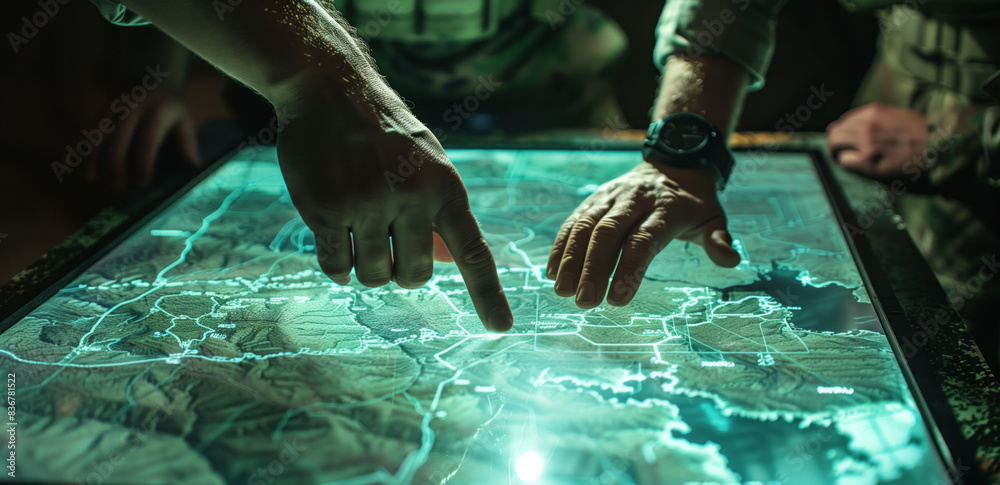 Military Intelligence Personnel Analyzing Tactical Map Stock Photo ...