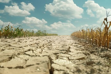 Poster - a dirt road surrounded by dried up corn on top of a hill