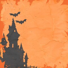 Wall Mural - A Halloween themed drawing of a castle with bats flying around it. The drawing has a spooky and eerie mood