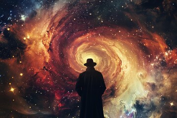 Wall Mural - Man in Hat Standing Galaxy