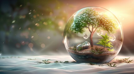 Wall Mural - World environment and earth day concept with glass globe and eco friendly enviroment