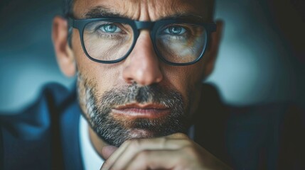 Wall Mural - Businessman with a focused and intense look, working on a project