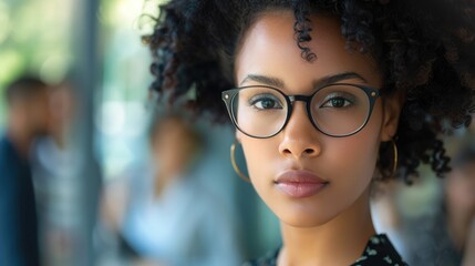 Poster - Businesswoman's face showing focus during a brainstorming session