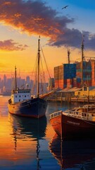 Wall Mural - port at sunset