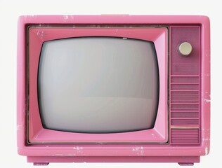 A high-resolution, 4K PNG image of an old, pink television screen with a transparent background.