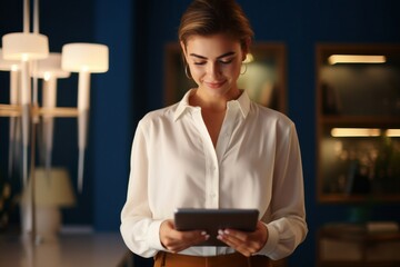 Sticker - Portrait of a Beautiful Modern Business Woman Using Tablet in Her Office