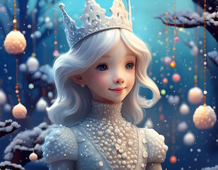 Poster - cute little girl with white princess on the background of forest