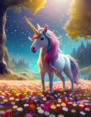Wall Mural - unicorn and magic forest