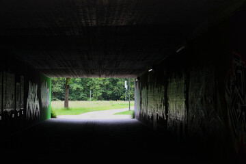 Image of a pedestrian tunnel in a city park.