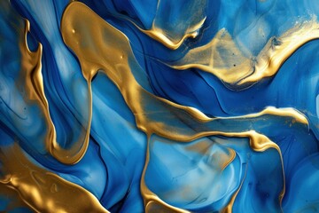 Poster - Elegantly swirling blue and gold paint creating a luxurious marble texture
