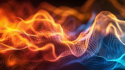 Poster - A colorful, abstract image of a wave with orange and blue colors