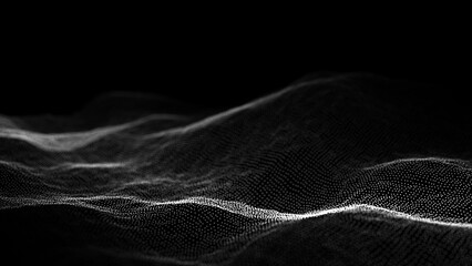 Fototapete - Black wave of particles. Big data visualization. Abstract background with a dynamic wave. 3d rendering.
