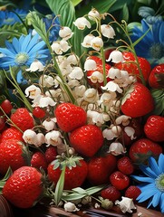 Canvas Print - strawberries and flowers