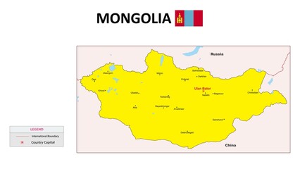  Mongolia Map. Major city in Mongolia. Political map of Mongolia with border and neighbouring country.