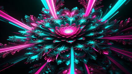 Wall Mural - design an abstract background featuring a fractal explosion in bright neon colors like pink, cyan, a