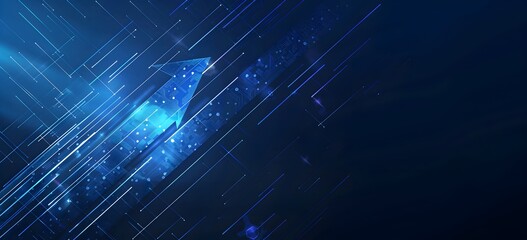  - Abstract arrow and technology background with blue glow, digital network connection vector illustration design for web banner and poster, line art concept of innovation in business and data science te