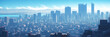 © Evgeniy - Illustration. panorama of big city. wide banner. Space for text. Mixed style painting. For poster, business card, invitation, flyer, banner, email, header, social media post. Generative Ai content