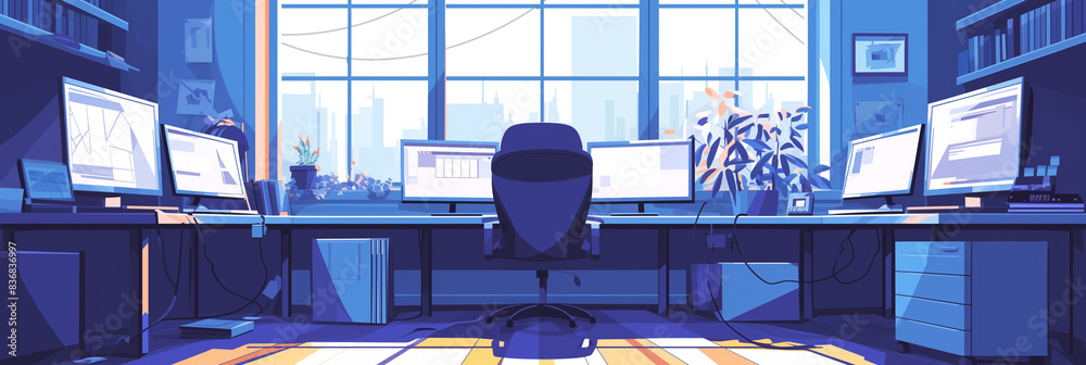 Clean Empty Workdesk Animation Stock-Illustration „Cartoon modern home office with empty workplace ...