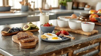 Wall Mural - Nourishing breakfast spread with an image showcasing an array of wholesome foods