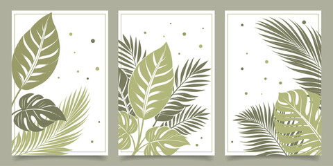 Wall Mural - Banners, covers or posters with tropical leaves for corporate identity, advertising. Summer bright cover templates. Illustration