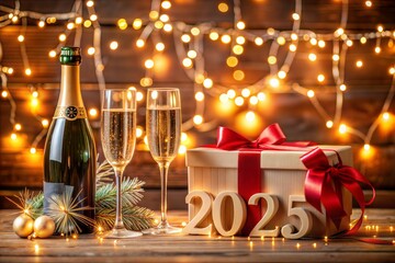 Wall Mural - 2025 new year background with sparkling champagne
