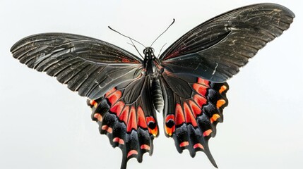 Wall Mural - Black and red butterfly on white