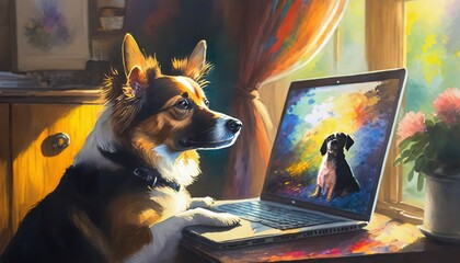 Canvas Print - dog with laptop