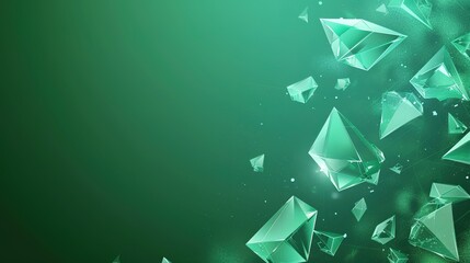 Emerald green gradient background with geometric elements, adding depth and dimension. 