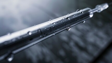 Canvas Print - Close-up of IV tubing with droplets, foggy with no people, eerie, twilight setting 