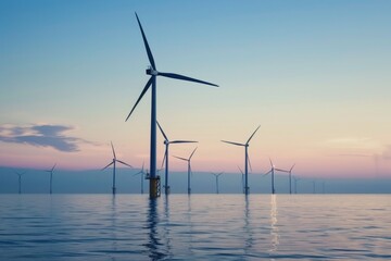 Wall Mural - Silhouetted Wind Turbine Farm at Dawn with Copy Space, Renewable Energy Concept