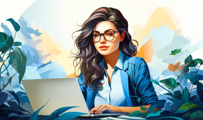 Poster - Focused Female Bookkeeper Using E-Invoice Software - Professional Accountant at Modern Office Workspace