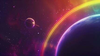 Wall Mural - Captivating Cosmic Panorama of Neon Rainbow Celestial Wonders