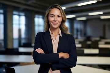 Wall Mural - Office Portrait of Cheerful Caucasian Businesswoman