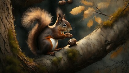 Wall Mural - squirrel on a tree