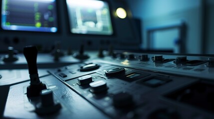 Poster - Operating room control panel, close-up in fog, deserted, soft focus, late night light 