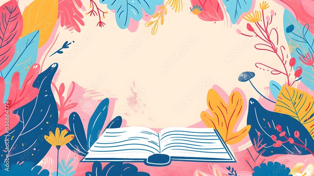 Colorful Doodle Book Page Border Design with Blank Space for World Book ...