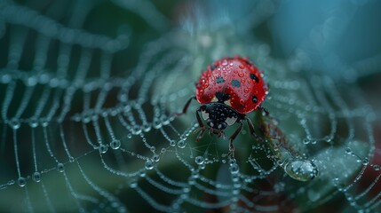 ladybug tangled in spiderweb