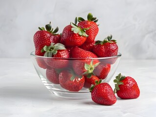 Wall Mural - Fresh Strawberries in a Clear Glass Bowl on White Background