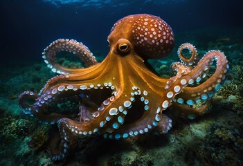 Sticker - AI generated illustration of an octopus resting on vibrant sea floor