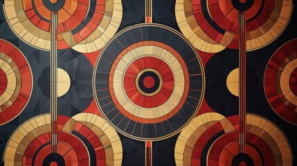 Sticker - Abstract geometric pattern featuring concentric circles in red, yellow, and black hues, creating a bold and modern design.