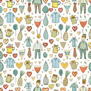 Hand drawn Seamless pattern of Fathers day.