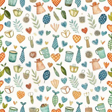 Hand drawn Seamless pattern of Fathers day.