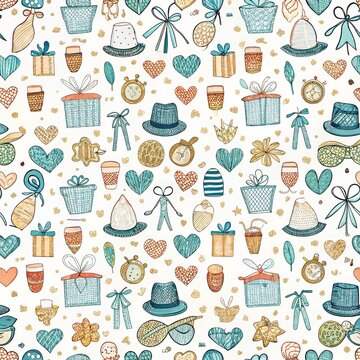 Hand drawn Seamless pattern of Fathers day.